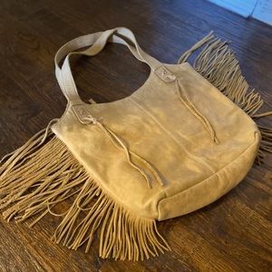 Italian Leather Fringe Purse | MAYKO | Tan Brown Boho | Shoulder Tote Bag Zipper
